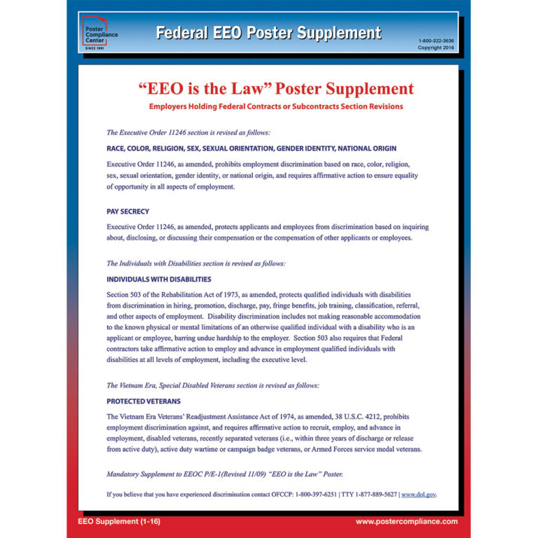 Federal EEO Poster Supplement Poster Compliance Center